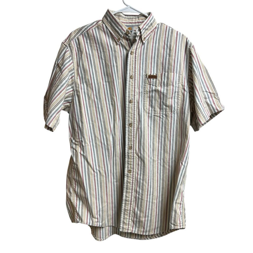 Carhartt Men's Striped Vintage Short Sleeve Button Up Shirt